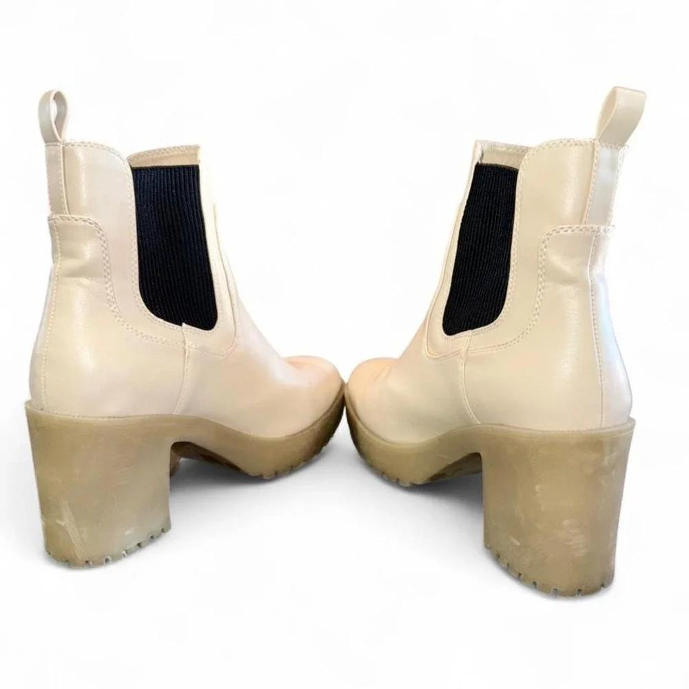 CREAM ANKLE BOOTS CHUNKY‎ RUBBER HEELS LADIES 7.5 BY CHINESE LAUNDRY